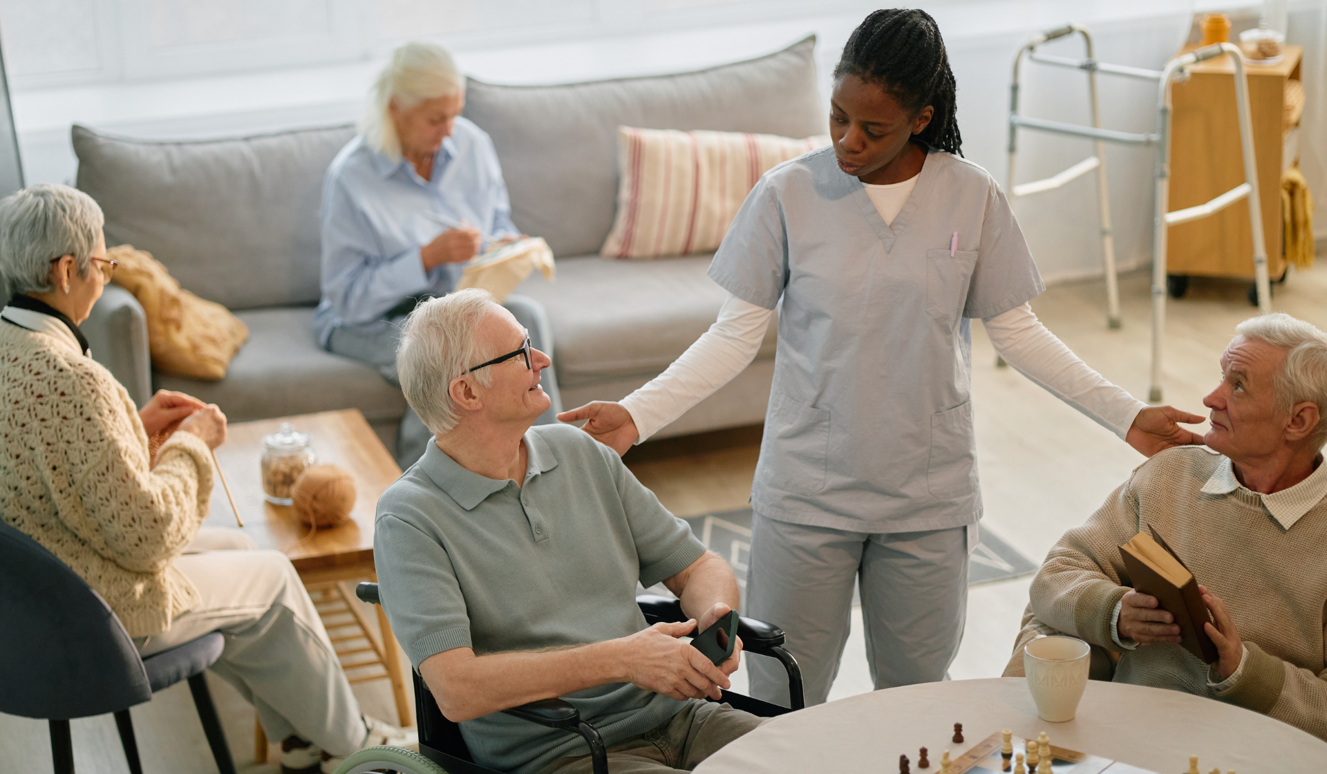 assisted living nurse caring for residents